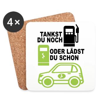 Elektroauto Tankstelle Elektro Auto E-Mobilität - Untersetzer (4er-Set) - Weiß - Vorne