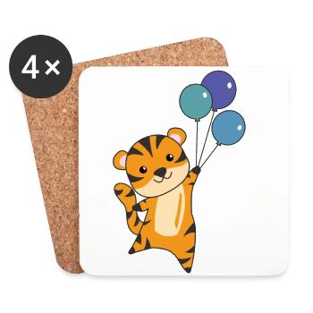 Tiger flies with balloons cute animals for children - Coasters (set of 4) - white - Front