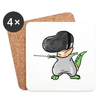 Der fechtende T-Rex mit Maske und Florett Fechten - Untersetzer (4er-Set) - Weiß - Vorne