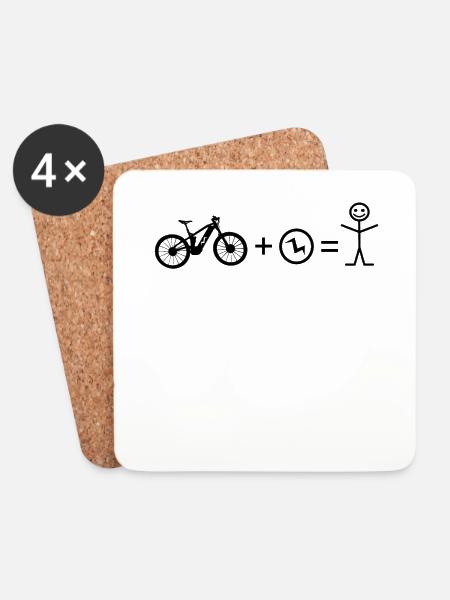 Fahrrad E-Bike Strichmännchen E-MTB Radfahrer - Untersetzer (4er-Set) - Weiß
