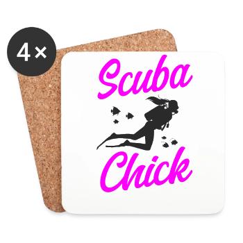 Diving Diver Girl Scuba Chick - Dessous de verre (lot de 4) - blanc - Devant