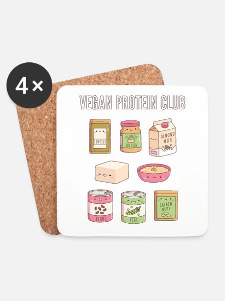 Süße vegane Protein Club Food Doodles - Untersetzer (4er-Set) - Weiß