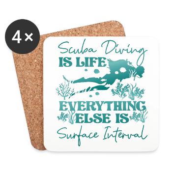 Diver Scuba Diving Is Life - Dessous de verre (lot de 4) - blanc - Devant