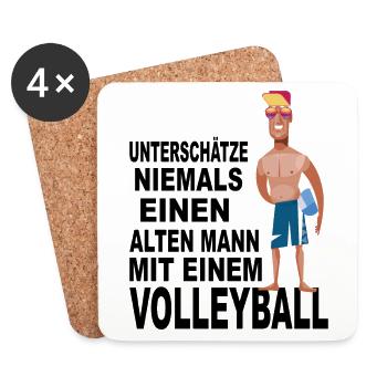 Unterschätze Niemals Einen Alten Mann Volleyball - Untersetzer (4er-Set) - Weiß - Vorne