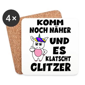 Einhorn - Komm Noch Näher Und Es Klatscht Glitzer - Untersetzer (4er-Set) - Weiß - Vorne