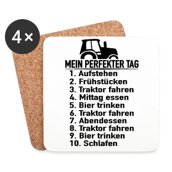 Bauernhof Landwirte Bauern Tagesplan Traktor Bauer - Untersetzer (4er-Set) - Weiß - Vorne