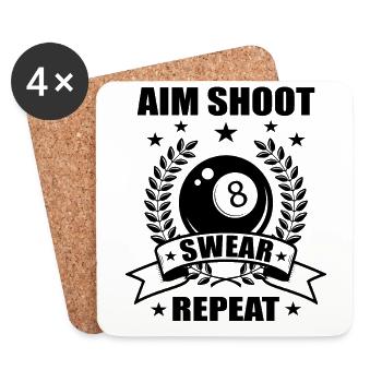 Aim Shoot Swear Repeat - Funny Billard Billard 8-Ball - Dessous de verre (lot de 4) - blanc - Devant