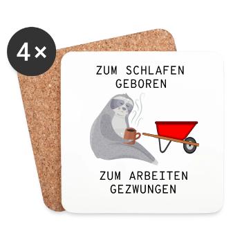 Faultier Zum Schlafen Geboren & Arbeiten Gezwungen - Untersetzer (4er-Set) - Weiß - Vorne