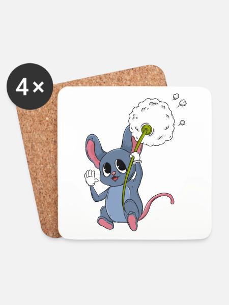 Maus mit Pusteblume - Untersetzer (4er-Set) - Weiß