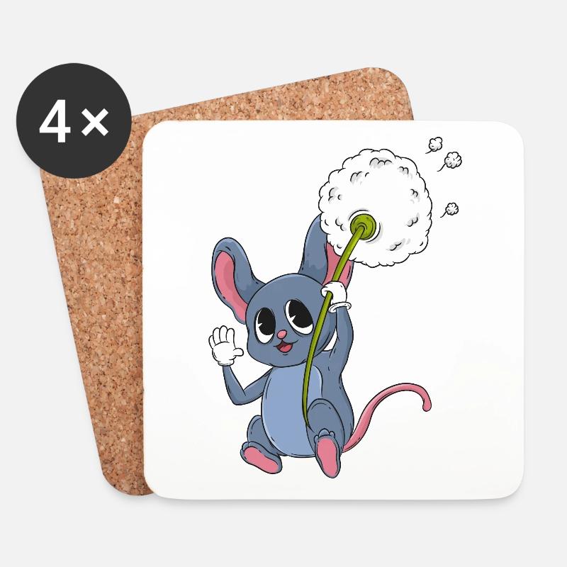 Maus mit Pusteblume - Untersetzer (4er-Set) - Weiß