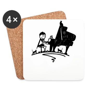 Piano Ailes avec chats - Piano Pianiste - Dessous de verre (lot de 4) - blanc - Devant