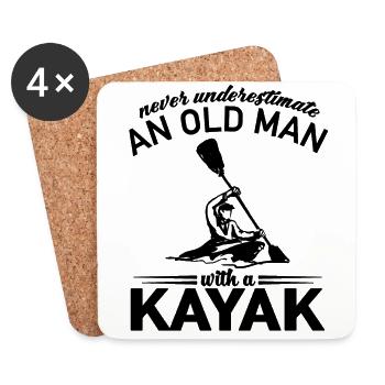 Never Underestimate an old man with a Kayak Papy - Dessous de verre (lot de 4) - blanc - Devant