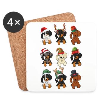 Dachshund Christmas Costume Santa Reindeer - Coasters (set of 4) - white - Front