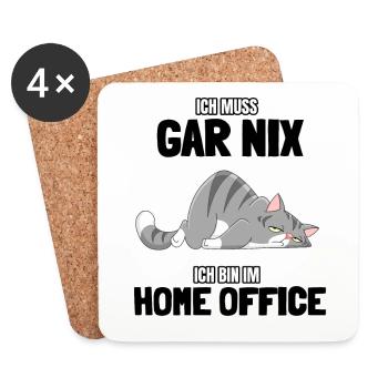 Ich muss gar nichts nix Home Office Katze Geschenk - Untersetzer (4er-Set) - Weiß - Vorne