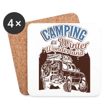 Camping dans un pays des merveilles d’hiver Vacances d’hiver Camping - Dessous de verre (lot de 4) - blanc - Devant