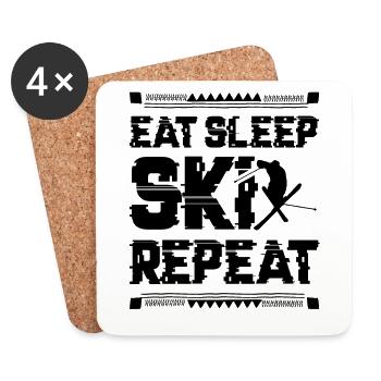 Eat Sleep Ski Repeat - Untersetzer (4er-Set) - Weiß - Vorne