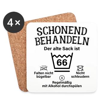 Schonend Behandeln Geschenk 66. Geburtstag Sack - Untersetzer (4er-Set) - Weiß - Vorne