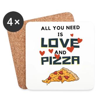 All You Need Is Love And Pizza Lustiger Spruch - Untersetzer (4er-Set) - Weiß - Vorne