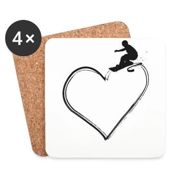 Snowboarding Snowboard Heart - Coasters (set of 4) - white - Front