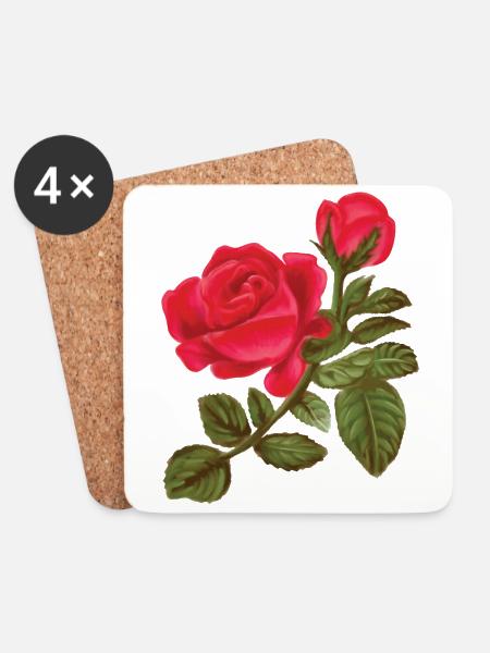 Rose Watercolor hand-painted - Coasters (set of 4) - white
