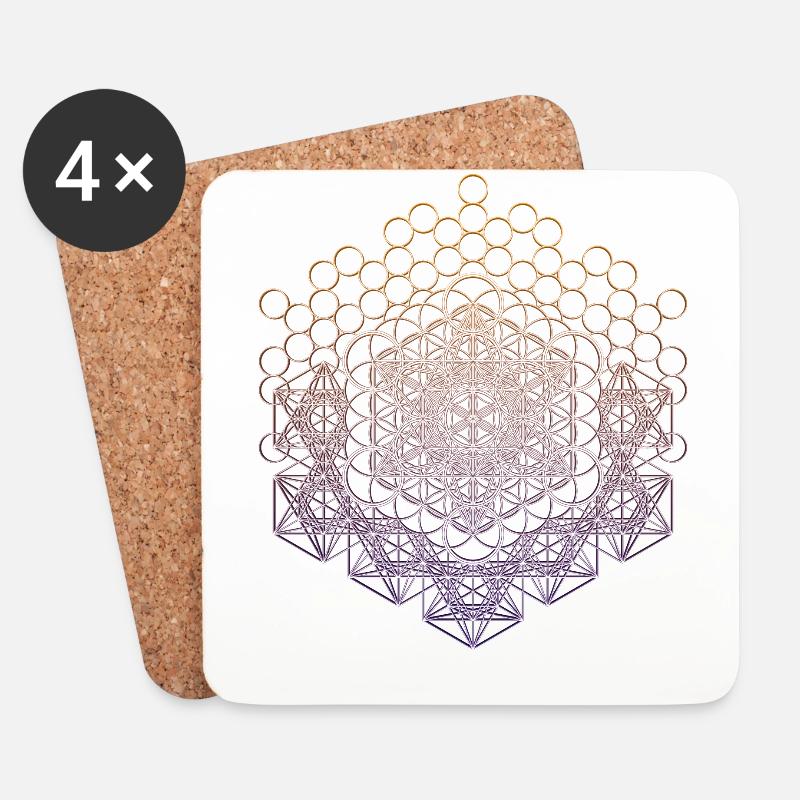 Metatrons Würfel Heilige Geometrie Verbunden - Untersetzer (4er-Set) - Weiß
