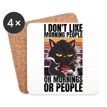 Katze mit Kaffee - I Don't Like Morning People - Untersetzer (4er-Set) - Weiß - Vorne