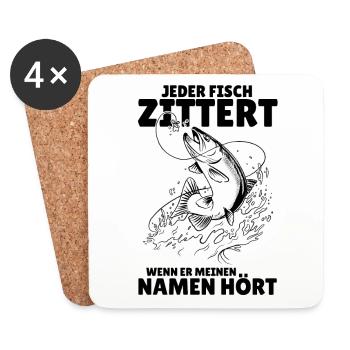 Angeln - Jeder Fisch zittert - Spruch für Angler - Untersetzer (4er-Set) - Weiß - Vorne