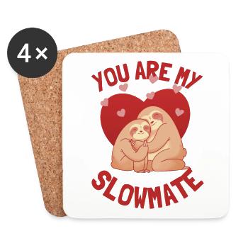 Tu es mon compagnon lent - Paresseux de la Saint-Valentin - Dessous de verre (lot de 4) - blanc - Devant