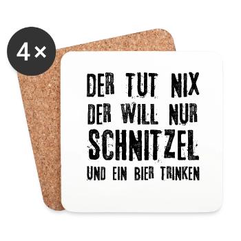 Schnitzel I Der tut nix der will nur Schnitzel und - Untersetzer (4er-Set) - Weiß - Vorne