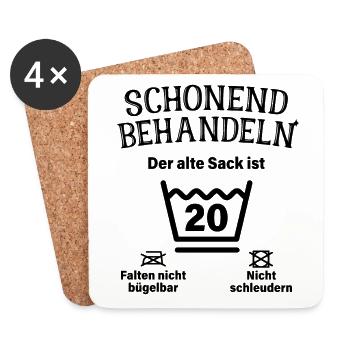 Schonend Behandeln 20. Geburtstag Der Alte Sack 20 - Untersetzer (4er-Set) - Weiß - Vorne