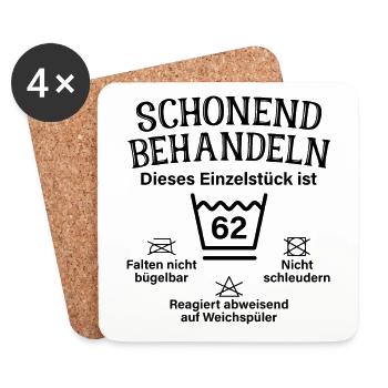 Schonend Behandeln 62. Geburtstag Einzelstück 62 - Untersetzer (4er-Set) - Weiß - Vorne