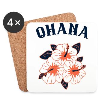 Hawaiian hibiscus flower design, Ohana hawaii - Coasters (set of 4) - white - Front