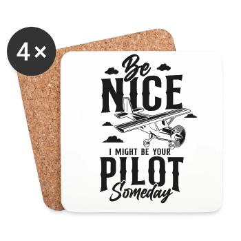 Airplane Pilot Vintage Be Nice I - Untersetzer (4er-Set) - Weiß - Vorne
