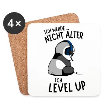 Gaming Panda Spruch Zockender Pandabär Level Up - Untersetzer (4er-Set) - Weiß - Vorne