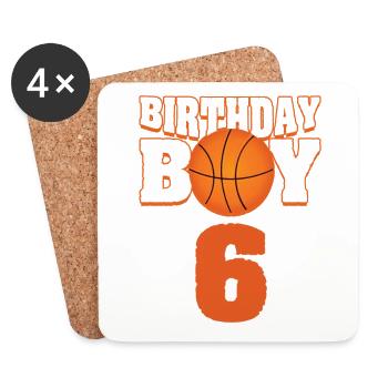 Birthday Boy 6. Geburtstag Basketball Mitgebsel - Untersetzer (4er-Set) - Weiß - Vorne