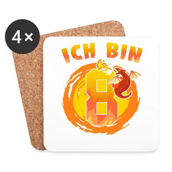 8. Geburtstag Ich Bin 8 Drachen Mitgebsel - Untersetzer (4er-Set) - Weiß - Vorne