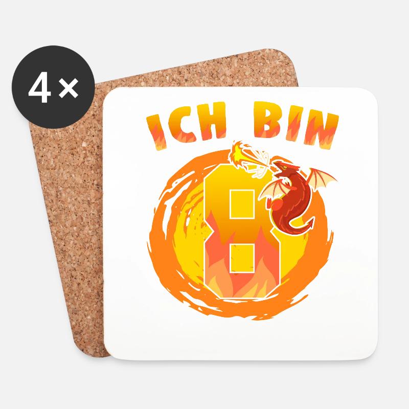 8. Geburtstag Ich Bin 8 Drachen Mitgebsel - Untersetzer (4er-Set) - Weiß
