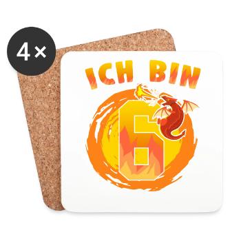 6. Geburtstag Ich Bin 6 Drachen Mitgebsel - Untersetzer (4er-Set) - Weiß - Vorne