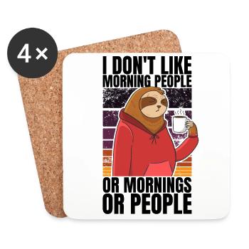 Faultier mit Kaffee - I Don't Like Morning People - Untersetzer (4er-Set) - Weiß - Vorne