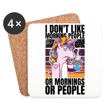 Einhorn mit Kaffee - I Don't Like Morning People - Untersetzer (4er-Set) - Weiß - Vorne