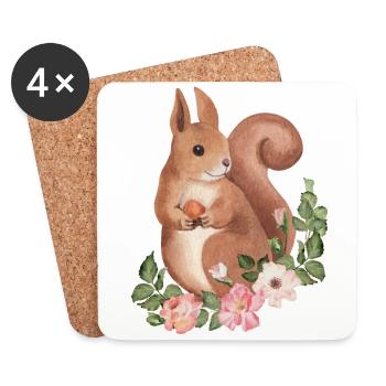 Squirrel Acorn Flower Floral - Untersetzer (4er-Set) - Weiß - Vorne
