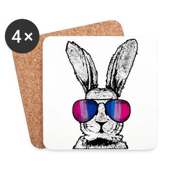 Bisexual Bi Pride Flag Rabbit - Coasters (set of 4) - white - Front