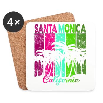 Vintage Santa Monica California Palm Trees - Coasters (set of 4) - white - Front