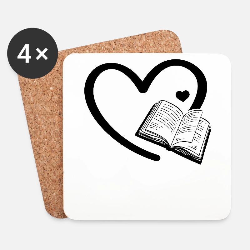 Book Heart Book Lover Bücherwurm Buchlesebuch - Untersetzer (4er-Set) - Weiß