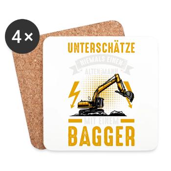 Unterschätze Niemals Einen Alten Mann Baggerfahrer - Untersetzer (4er-Set) - Weiß - Vorne