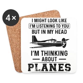 Pilote d’avion Vintage I Might - Dessous de verre (lot de 4) - blanc - Devant