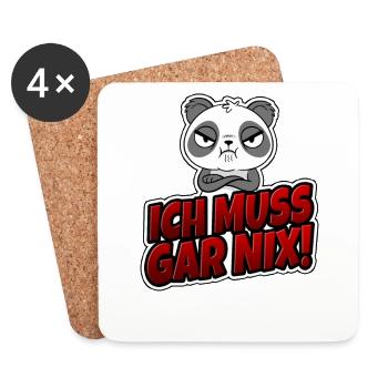 Wütender Panda Ich muss Gar Nix! Lustiger Spruch - Untersetzer (4er-Set) - Weiß - Vorne