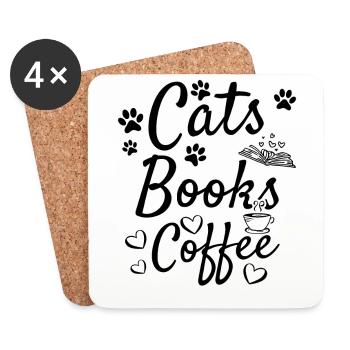 Cats Books Coffee Bookworm Cat Owner - Coasters (set of 4) - white - Front