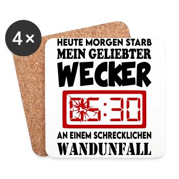 Sprüche Wecker Früh aufstehen Ausschlafen - Untersetzer (4er-Set) - Weiß - Vorne