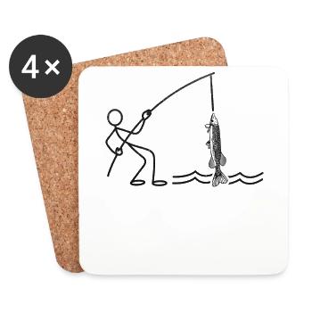 Gar Fish Gar Fishing Stick Figure Fishing - Coasters (set of 4) - white - Front